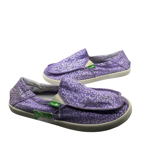 Sanuk sidewalk surfer slip on canvas loafer shoes purple silver geometric 5 - Picture 1 of 10